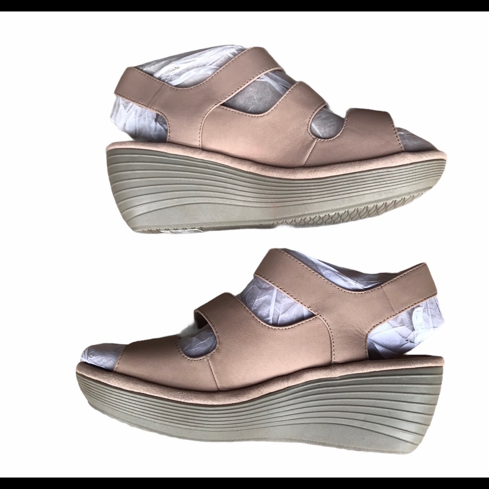 Sand Color Triple Strap Wedge Sandals Platform - Picture 4 of 9
